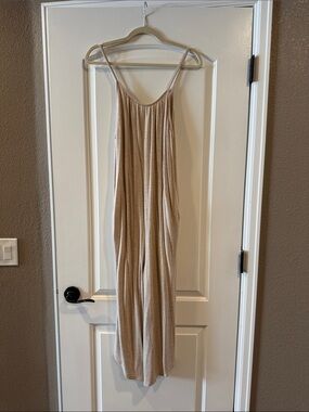 Beige Spaghetti-Strap Jumpsuit - Lightweight Casual Romper